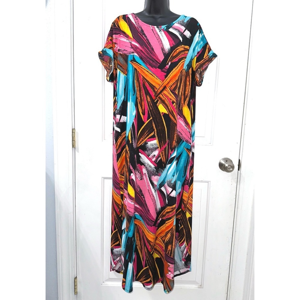 Dear Scarlett Vibrant Colorful Abstract Print, Wrinkle Free maxi Dress